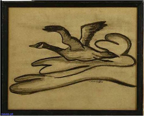 Desenho a carvão- assinado- motivo “Aves”