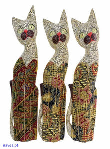 Gatos Decorativos, 3 peças em madeira policromada
