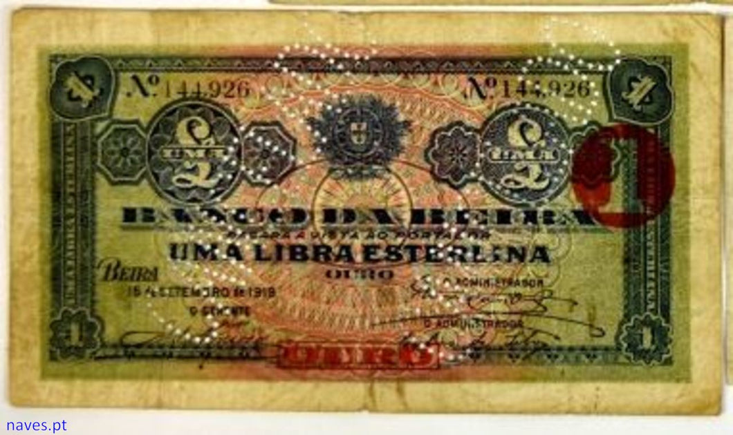 Rara Nota do Banco da Beira de 1919 de 1 Libra